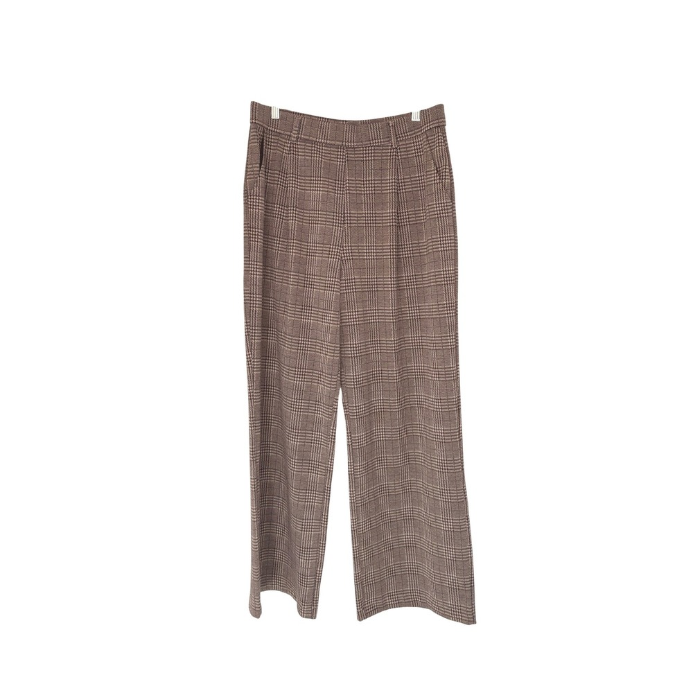 Halara Flex High Waisted Straight Leg Houndstooth Plaid‎ Work Pants Brown Office